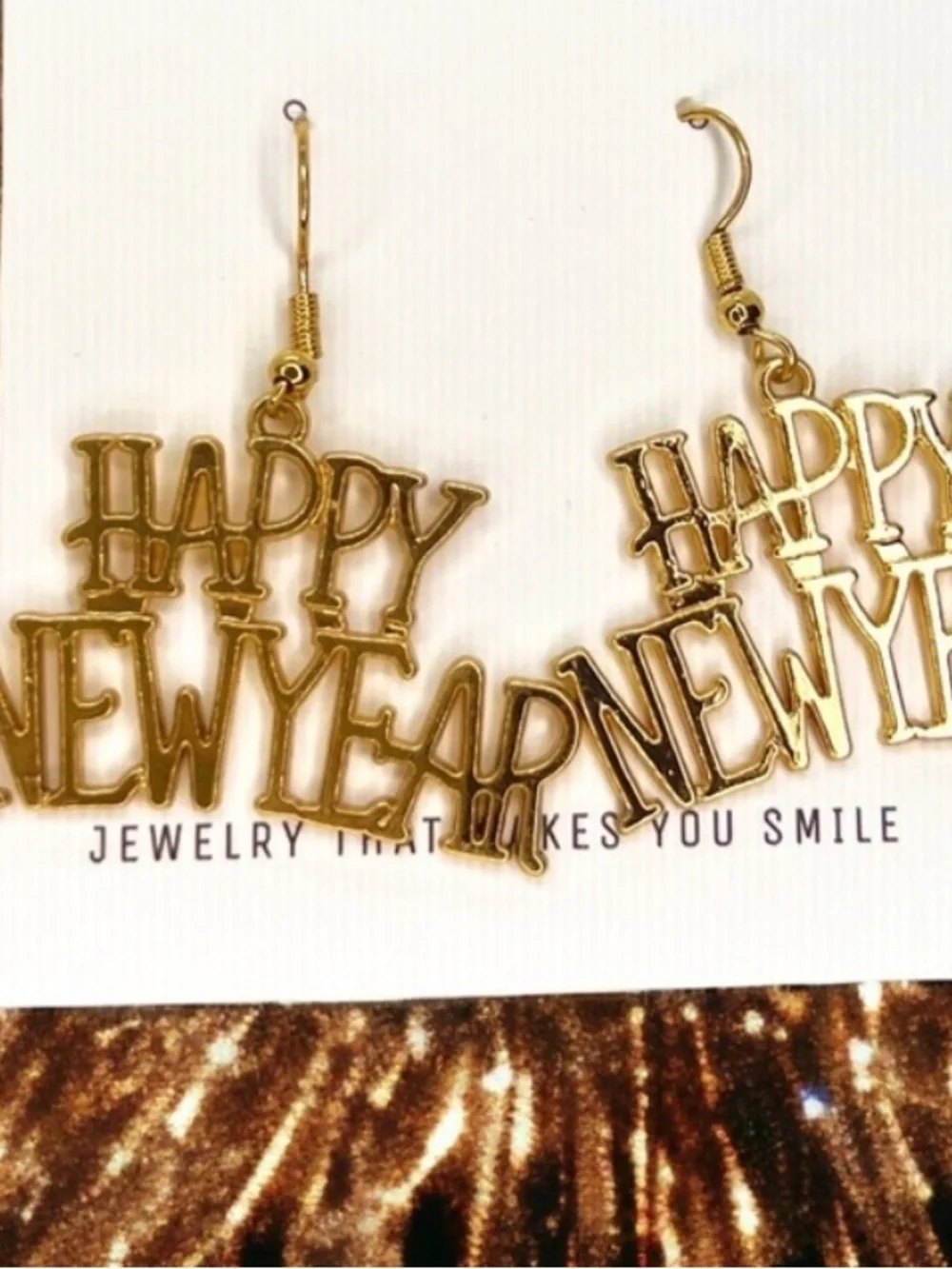 Festive Gold 'Happy New Year' Drop Earrings NWT EuroKatGifts